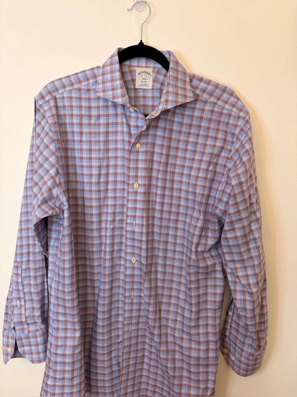 Brooks Brothers Light Blue & Brown Plaid Dress Shirt